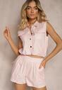 Set Roz deschis din Bumbac Cu Bluza pe Butoane și Pantaloni Scurți Largi cu Elastic în Talie Nestasue