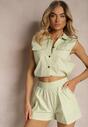 Set de bumbac verde deschis cu top pe butoni și pantaloni scurți largi cu elastic în talie Nestasue