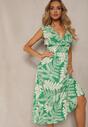 Rochie verde evazată din viscoză cu elastic în talie și decolteu triunghiular Ilnesta