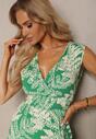Rochie verde evazată din viscoză cu elastic în talie și decolteu triunghiular Ilnesta