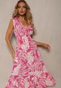 Rochie Fucsia Cloș din Viscoză cu Elastic în Talie și Decolteu Triunghiular Ilnesta
