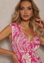 Rochie Fucsia Cloș din Viscoză cu Elastic în Talie și Decolteu Triunghiular Ilnesta