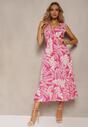 Rochie Fucsia Cloș din Viscoză cu Elastic în Talie și Decolteu Triunghiular Ilnesta