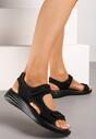 Sandale Sport Negre cu Talpă Joasă cu Velcro Împodobite cu Perforare Tesianne