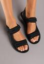 Sandale Sport Negre cu Talpă Joasă cu Velcro Împodobite cu Perforare Tesianne
