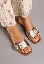 Papuci Aurii Slip-On Imitatie de Piele cu Curea Cataramă Risabeth