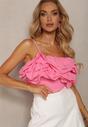 Bluză fucsia top cu decolteu decorativ cu volan larg și elastic pe spate Kamitta