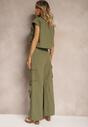 Set Verde din Bumbac Pantaloni Stil Cargo Cămașă cu Nasturi cu Buzunare Dimnas