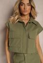 Set Verde din Bumbac Pantaloni Stil Cargo Cămașă cu Nasturi cu Buzunare Dimnas