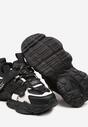 Czarne Buty Sportowe Sneakersy  na Płaskiej Tłoczonej Podeszwie z Ozdobnymi Taśmami Pezitha