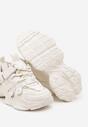 Beżowe Buty Sportowe Sneakersy  na Płaskiej Tłoczonej Podeszwie z Ozdobnymi Taśmami Pezitha