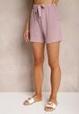 Lilă Deschis Pantaloni Scurți Bermuda Talie Înaltă Elastic Bandă Material Talie Renetta