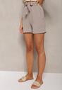 Bej Închis Pantaloni Scurți Bermude Talie Înaltă cu Elastic și Curea din Material Renetta