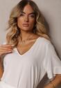 Rochie Albă Clopot cu Volane și Curea Material în Talie Dimrias