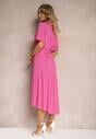 Rochie fuchsia clos cu volane și curea din material Dimrias