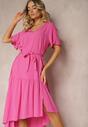 Rochie fuchsia clos cu volane și curea din material Dimrias