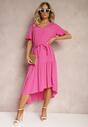 Rochie fuchsia clos cu volane și curea din material Dimrias