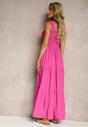 Rochie Fucsia cu Vâscoză și Bumbac cu Bretele cu Croi Clos cu Volane Nestaelle