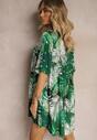 Rochie Alb-Verde Cloș cu Volan și Decolteu Triunghiular Tiamaya