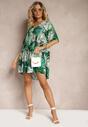 Rochie Alb-Verde Cloș cu Volan și Decolteu Triunghiular Tiamaya