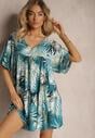 Rochie Alb-Albastră Cloș cu Volan și Decolteu Triunghiular Tiamaya