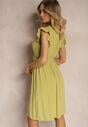 Rochie verde deschis evazată cu elastic în talie și legătură la decolteu Naque