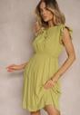 Rochie verde deschis evazată cu elastic în talie și legătură la decolteu Naque
