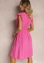 Rochie fucsia cloș cu elastic în talie și legătură la decolteu Naque
