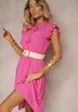 Rochie fucsia cloș cu elastic în talie și legătură la decolteu Naque