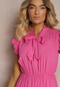 Rochie fucsia cloș cu elastic în talie și legătură la decolteu Naque