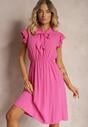 Rochie fucsia cloș cu elastic în talie și legătură la decolteu Naque