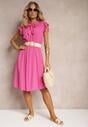 Rochie fucsia cloș cu elastic în talie și legătură la decolteu Naque
