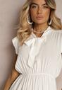 Rochie Albă Cloș Cu Elastic În Talie Și Fundă La Decolteu Naque