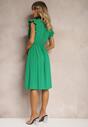 Rochie verde închis evazată cu elastic în talie și legătură la decolteu Naque