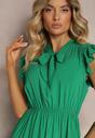 Rochie verde închis evazată cu elastic în talie și legătură la decolteu Naque