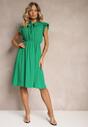 Rochie verde închis evazată cu elastic în talie și legătură la decolteu Naque