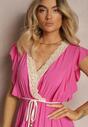 Rochie Fucsia din Bumbac și Viscoză cu Decolteu Tip Înfășurare cu Elastic și Șnur în Talie Terin