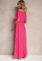 Rochie Fucsia Spaniolă cu Elastic în Talie și Curea din Material Tiamanda