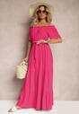 Rochie Fucsia Spaniolă cu Elastic în Talie și Curea din Material Tiamanda