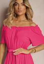Rochie Fucsia Spaniolă cu Elastic în Talie și Curea din Material Tiamanda