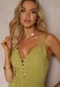 Rochie Verde Deschis Cu Nasturi Pe Bretele Cu Elastic In Talie Si Volan Tiamalia