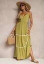 Rochie Verde Deschis Cu Nasturi Pe Bretele Cu Elastic In Talie Si Volan Tiamalia