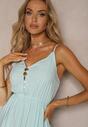 Rochie bleu deschis cu nasturi pe bretele cu elastic în talie și volan Tiamalia