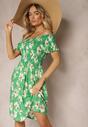 Rochie Verde Clos Spaniegola cu Elastic in Talie cu Flori Nametris