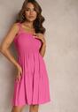 Rochie Fucsia pe Bretele cu Volan și Elastic în Talie Tiamare
