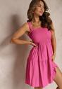 Rochie Fucsia pe Bretele cu Volan și Elastic în Talie Tiamare
