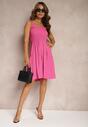 Rochie Fucsia pe Bretele cu Volan și Elastic în Talie Tiamare