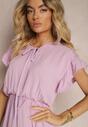Rochie Violetă Cu Curea Din Material Și Elastic În Talie Și Volan Tiamari