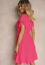 Rochie Fuchsia cu Cordon în Talie și Volan Tiamari