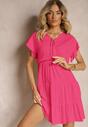 Rochie Fuchsia cu Cordon în Talie și Volan Tiamari